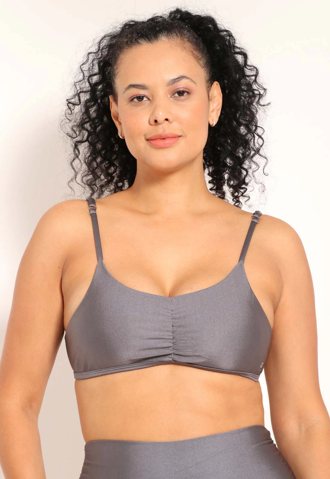 Top Fitness Trilobal Franzido Frontal e Decote nas Costas