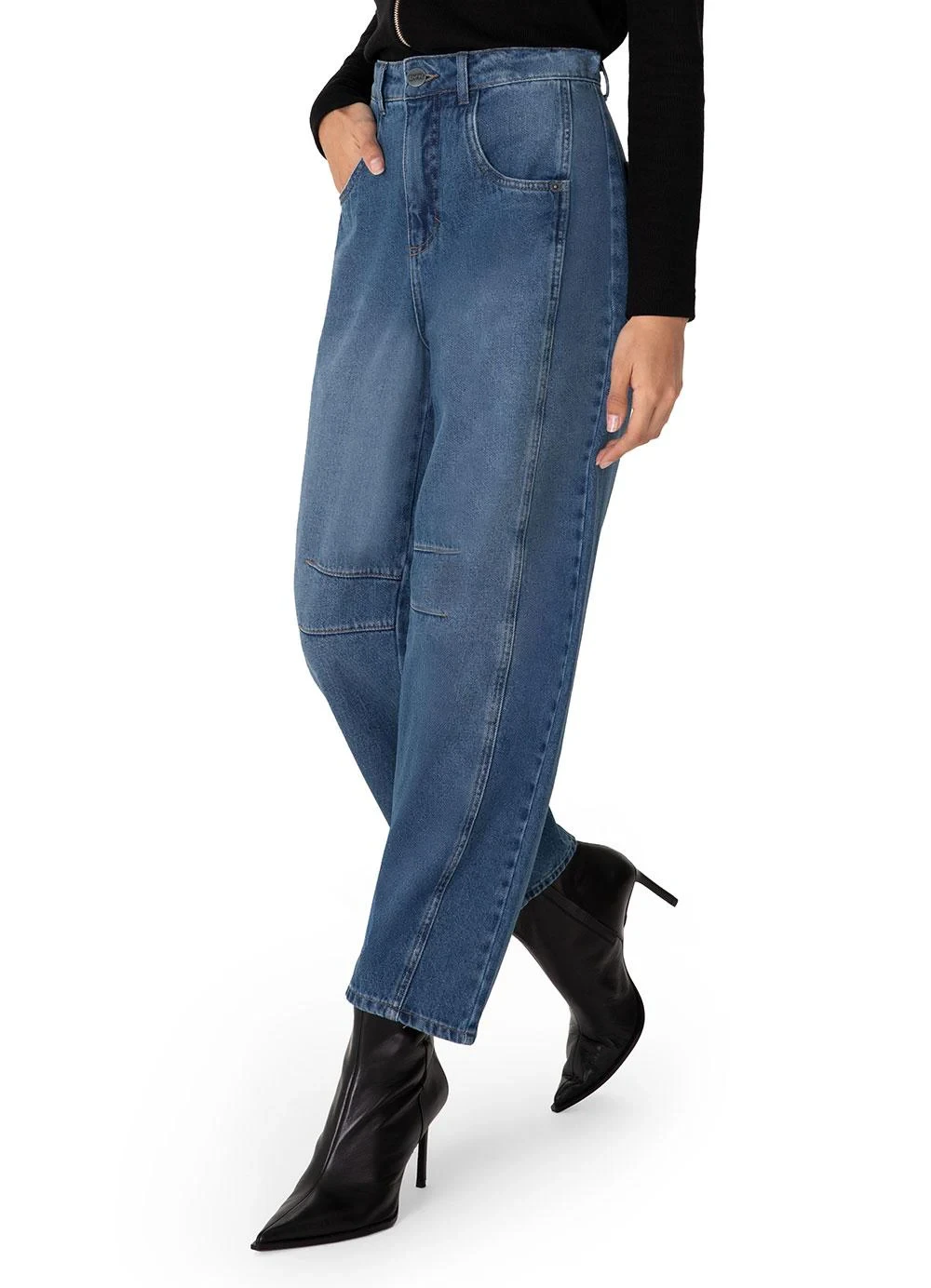 Enfim - Calça Barrel Cintura Alta em Jeans Azul