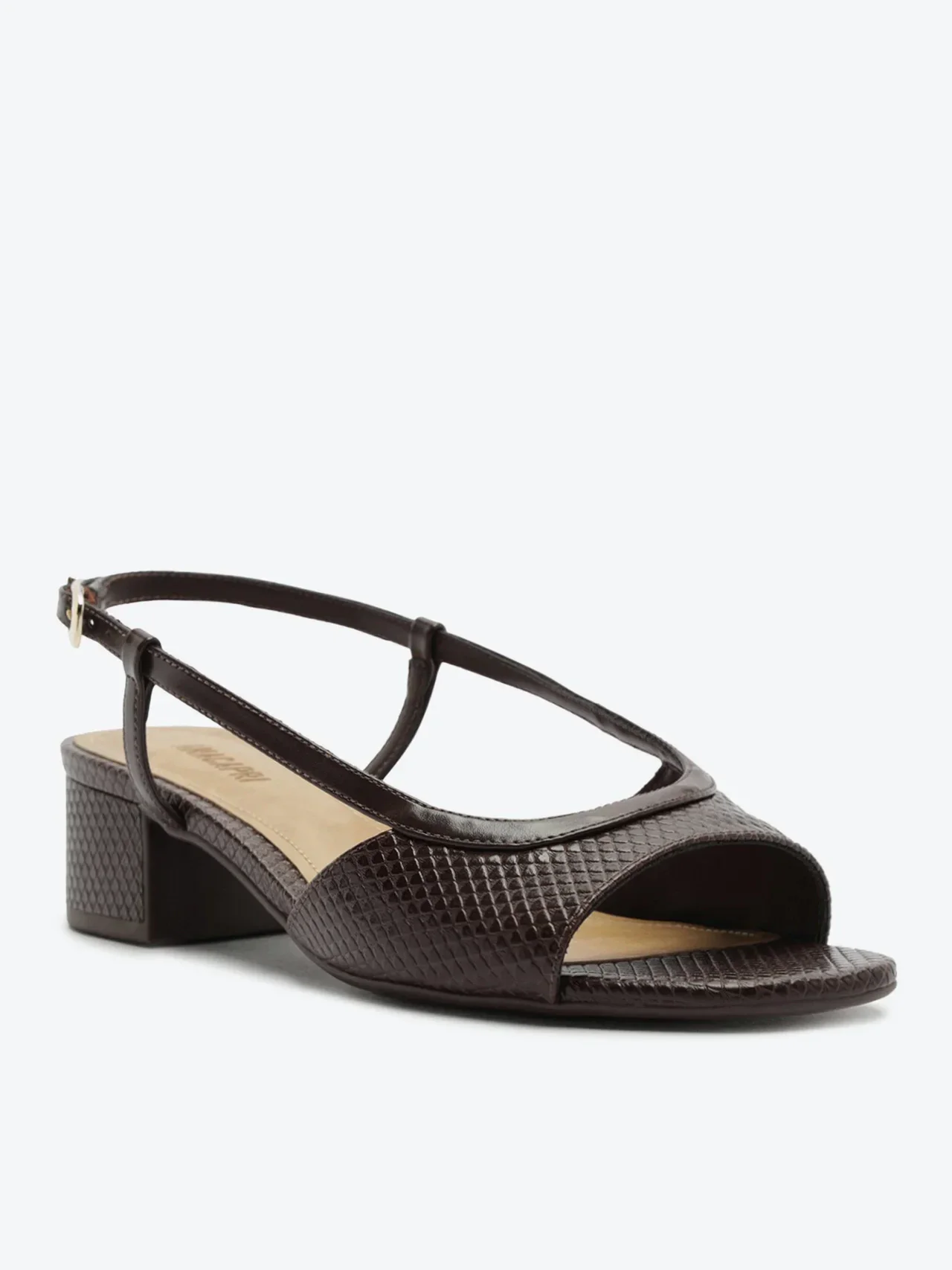 Sandália Peep Toe Salto Bloco Marrom