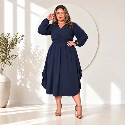 Vestido Feminino Plus Size Manga Comprida Moda Evangélica