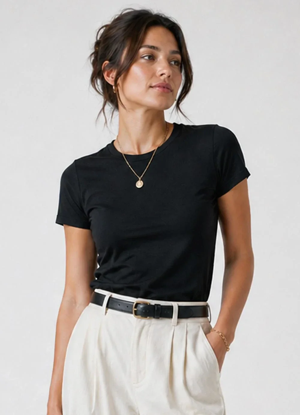 Infinita Cor - Blusa Feminina Básica Algodão Preto