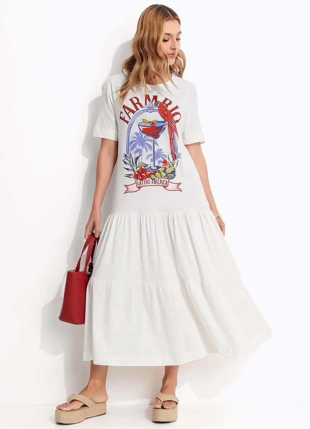 Farm - Vestido Cropped Marias Drink Pintado Off White