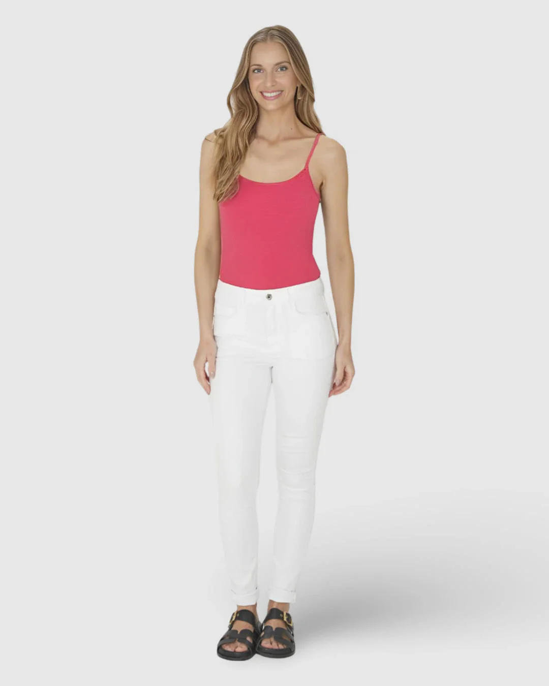 Regata Básica Feminina Decote Redondo Em Viscose Stretch
