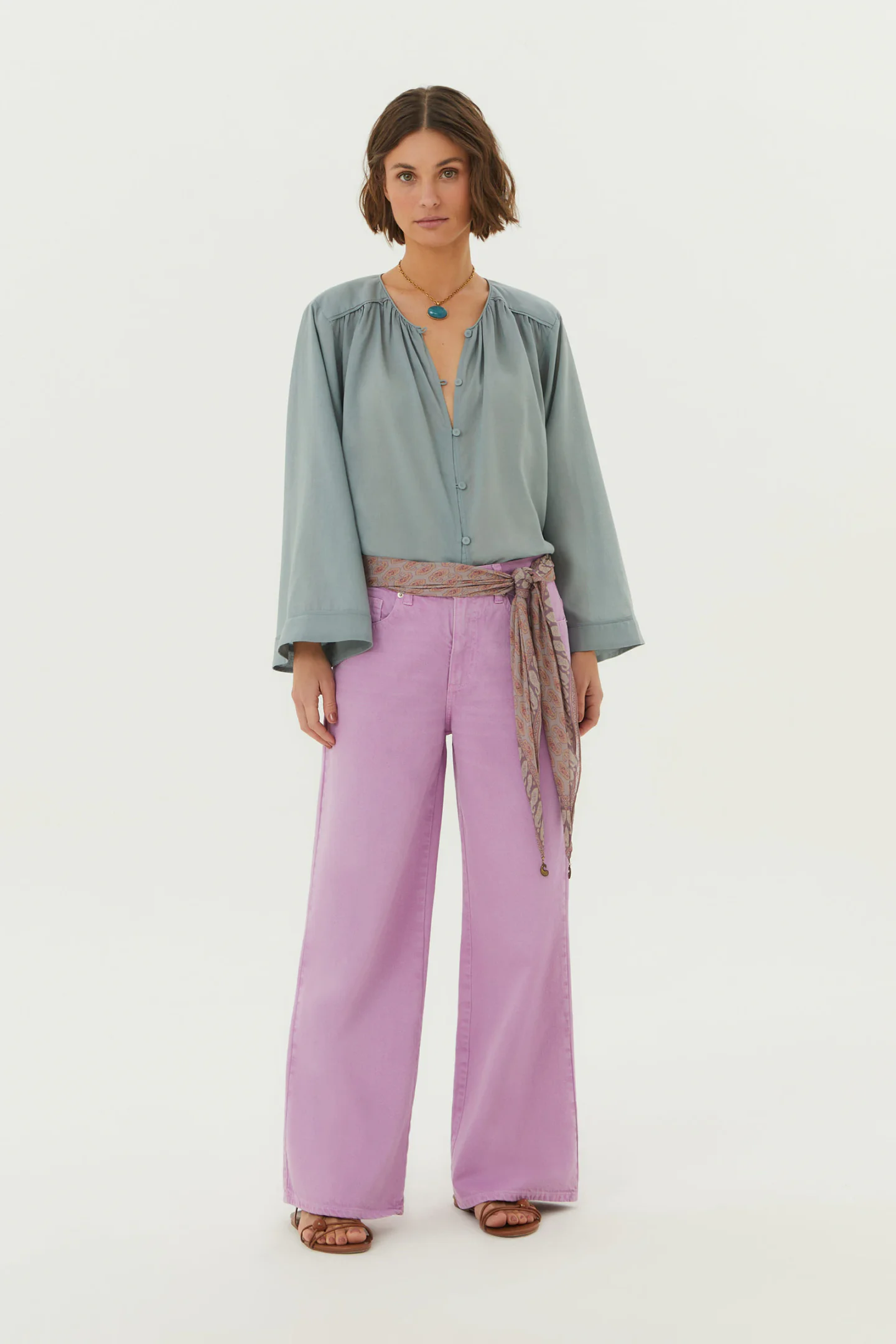 Calça Sarja Wide Leg Color Stone