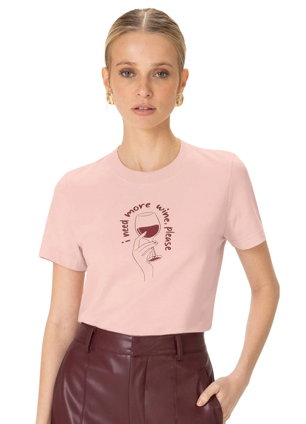 Enfim - Camiseta Slim I Need More Wine Rosê