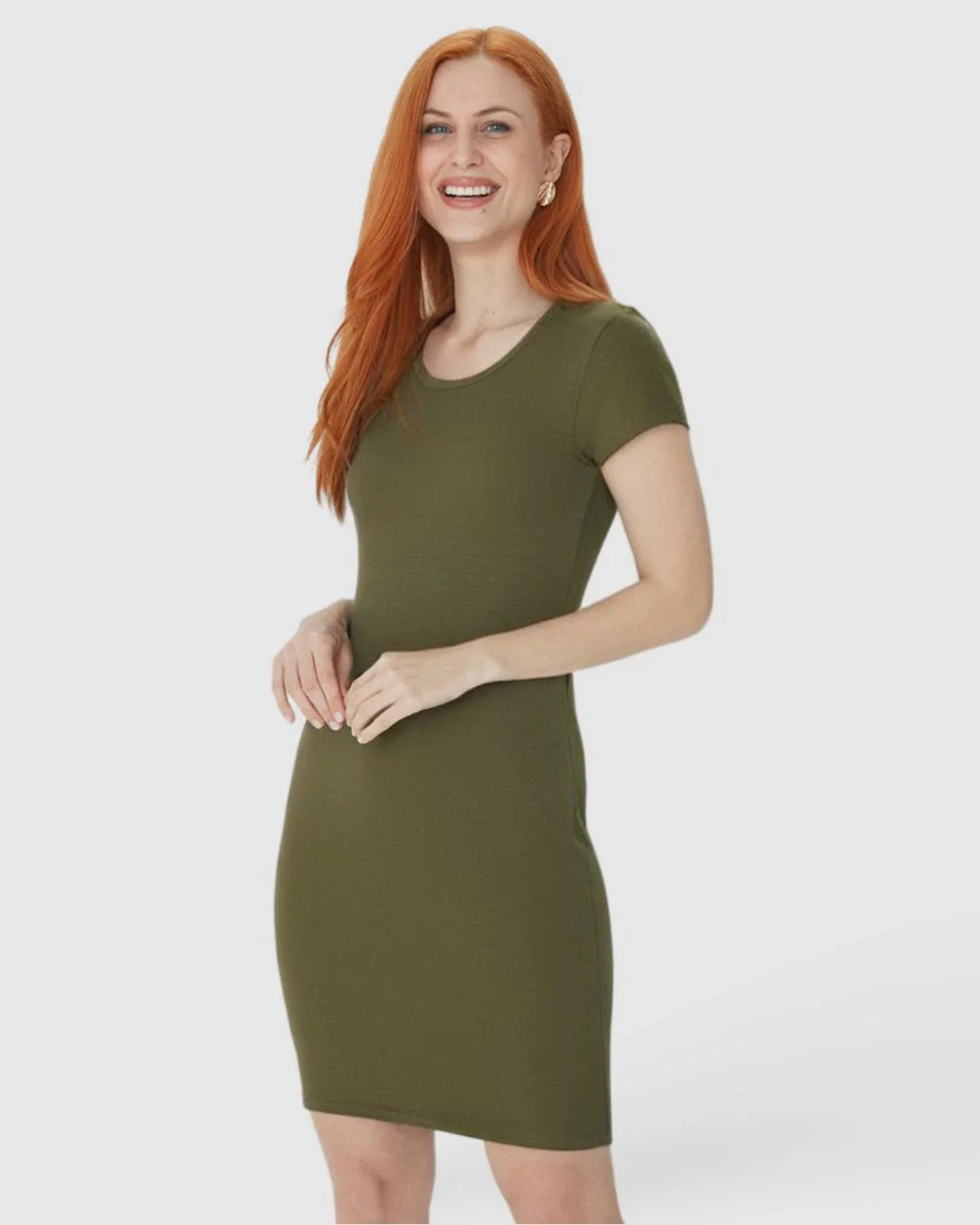 Vestido Básico Feminino Manga Curta Em Viscose Stretch