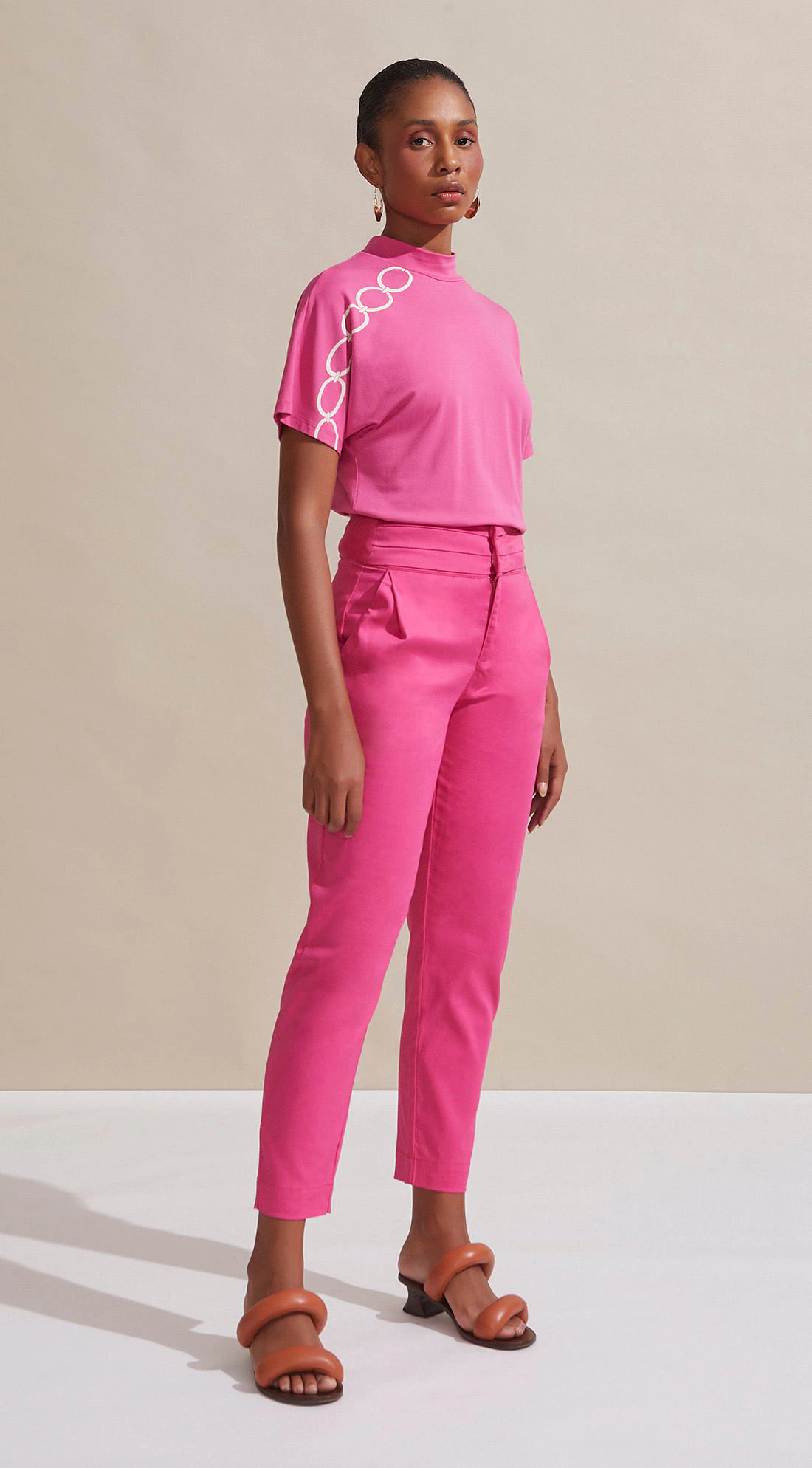 Calca Maria.Valentina Cenoura Cós Alto Detalhe Cós Pink