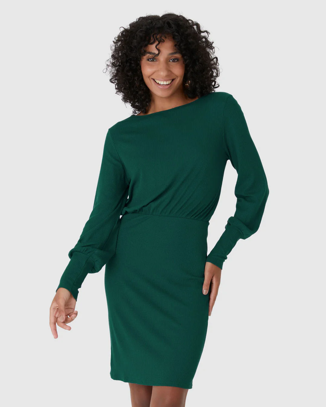Vestido Feminino Manga Longa Em Malha Viscose Canelada