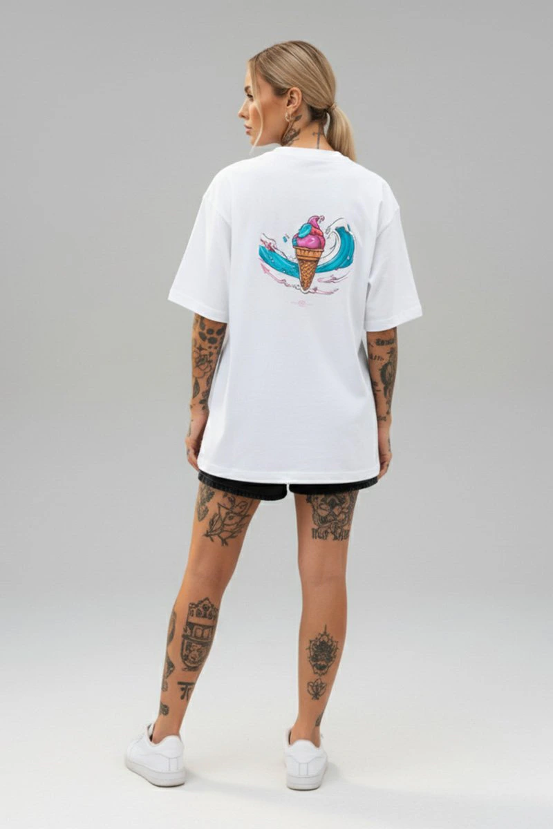 Camiseta Oversized Feminina Branca Algodão Prime Ice Surfing WSS
