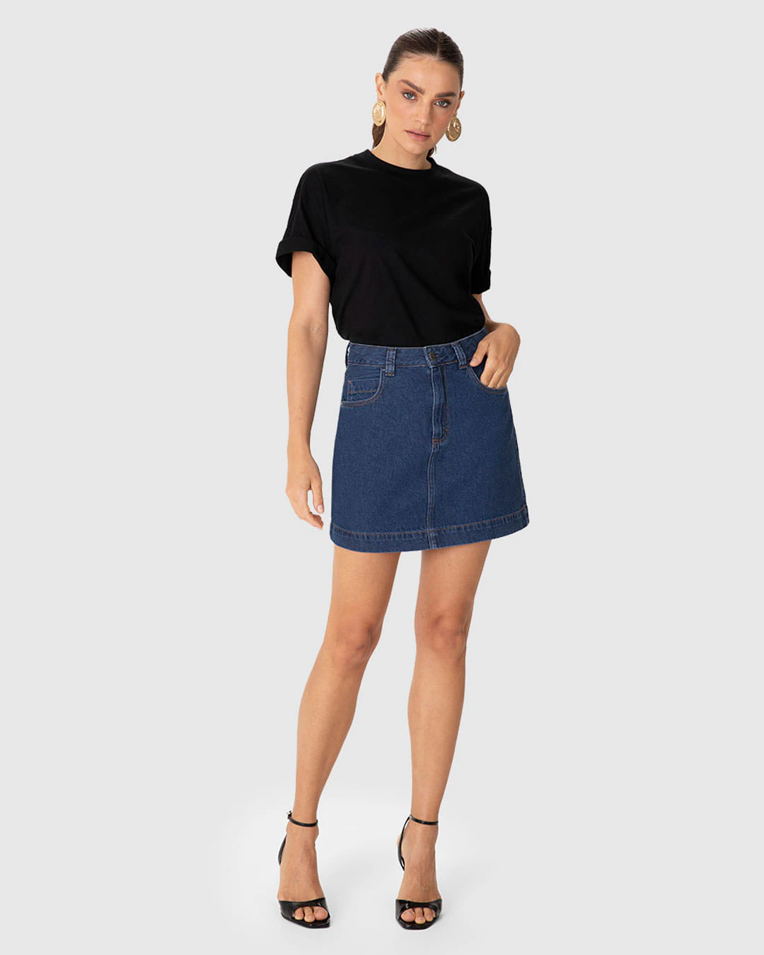 Saia Feminina Linha A Cintura Média Em Jeans 100% Algodão - ENFIM