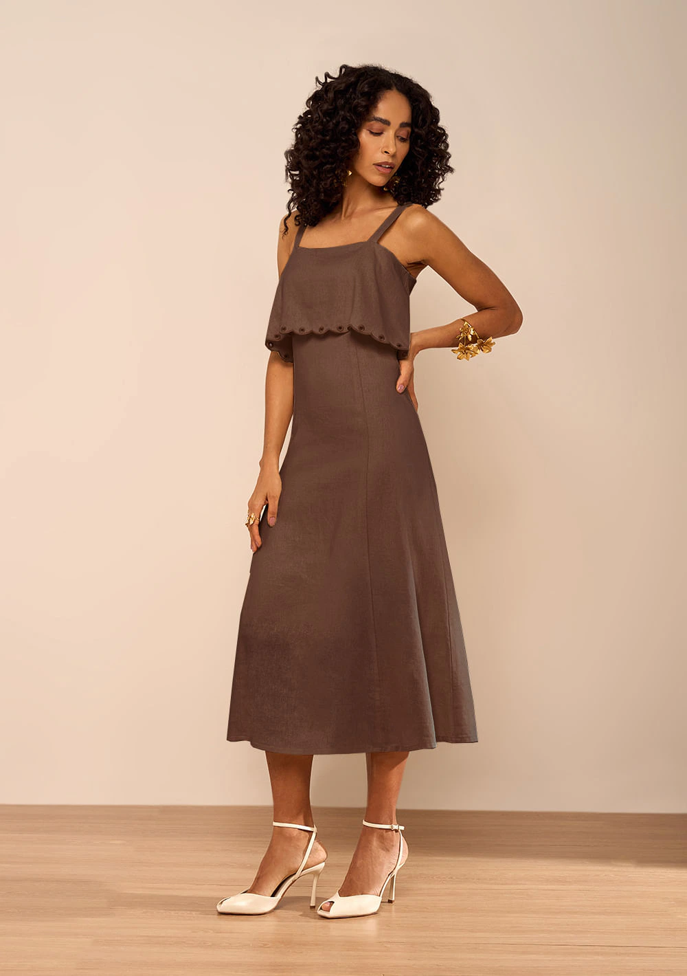 Vestido Midi Verbena Marrom