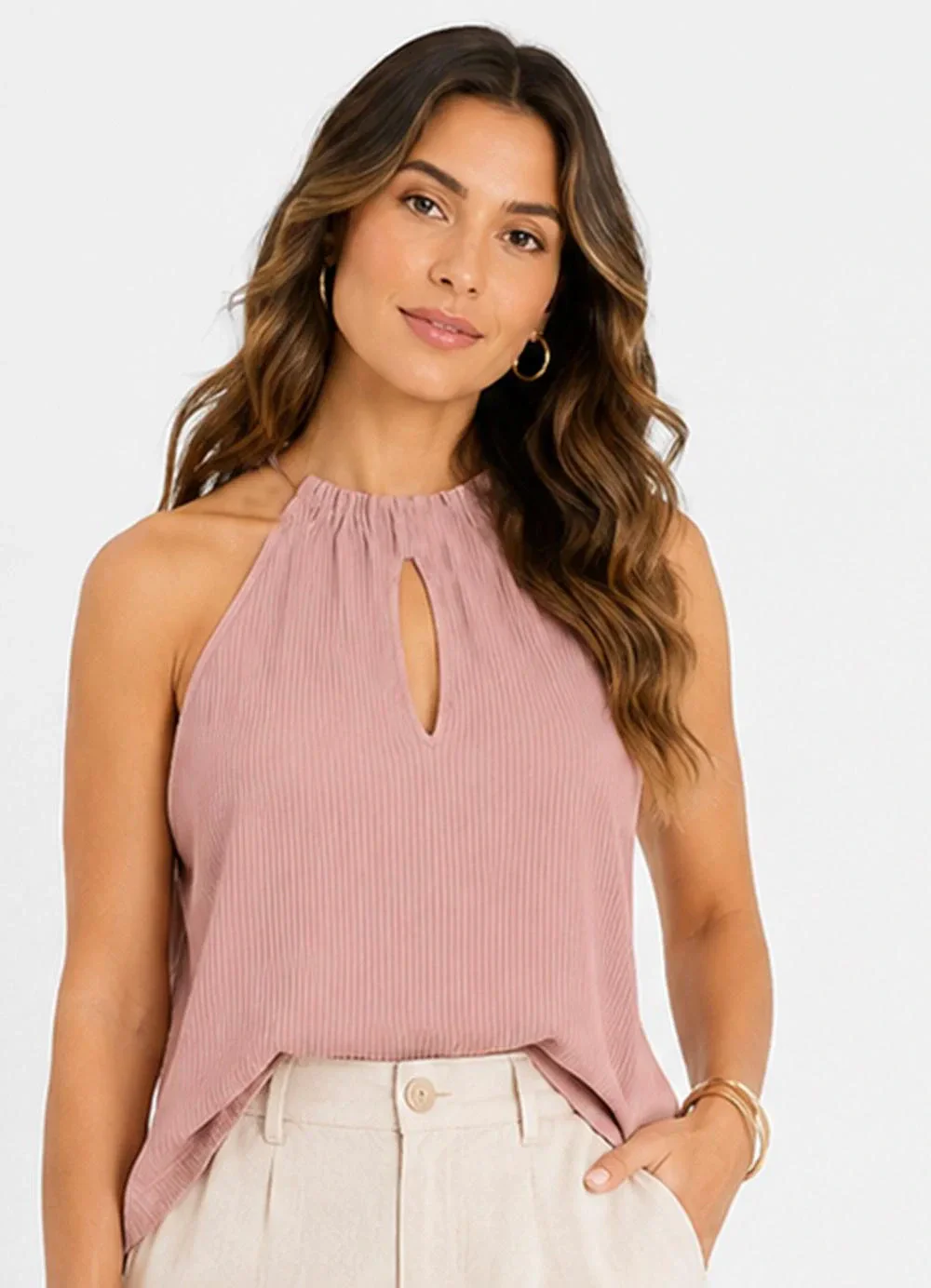 Infinita Cor - Blusa Feminina com Decote em V Rosa