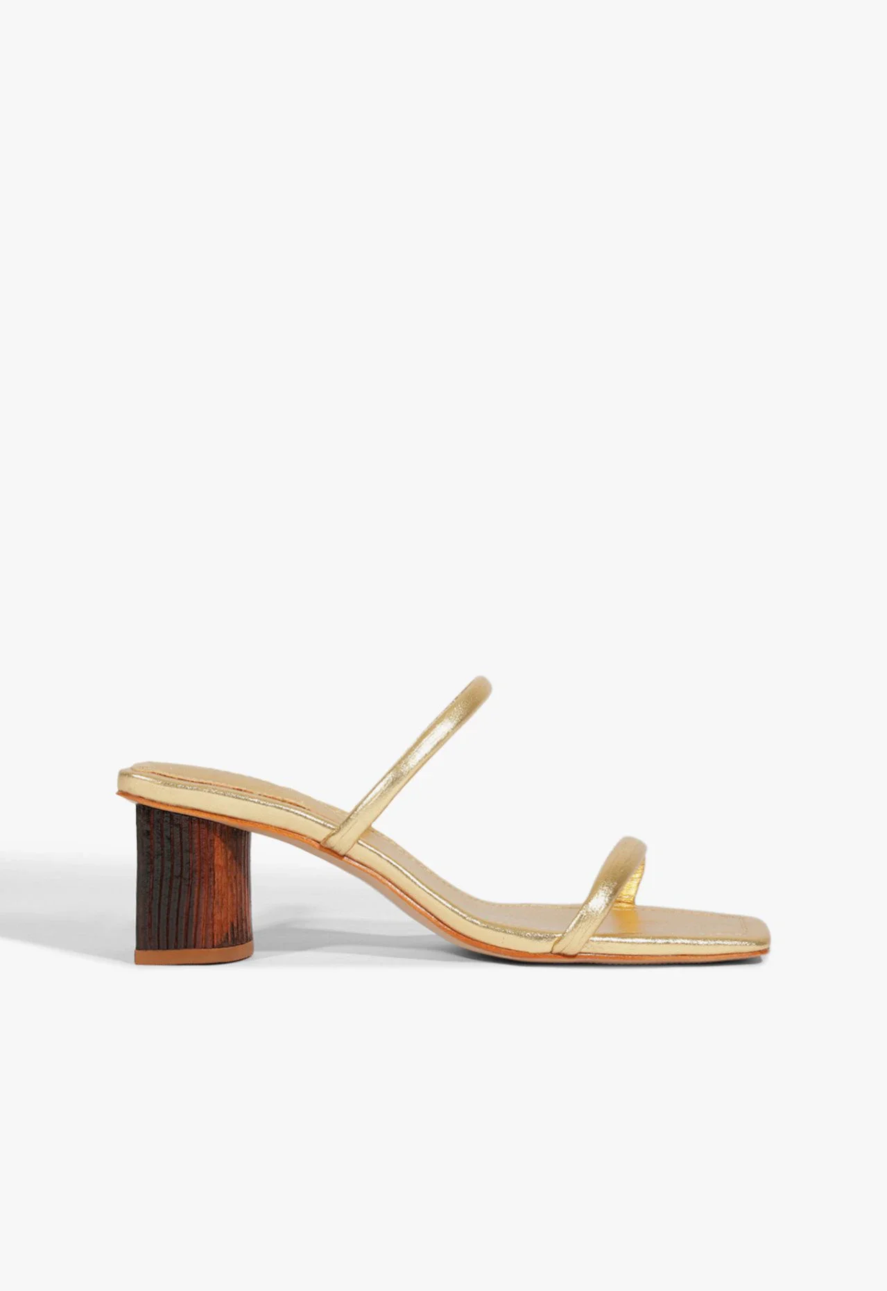 Sandália Mule Bloco Andy Couro Dourada