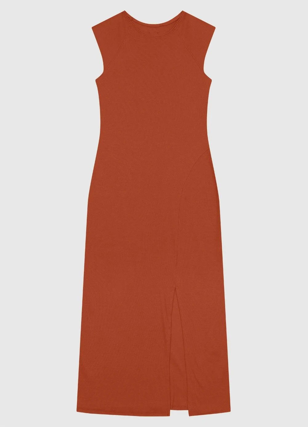 Enfim - Vestido Mídi Reto Ribana Canelada Laranja