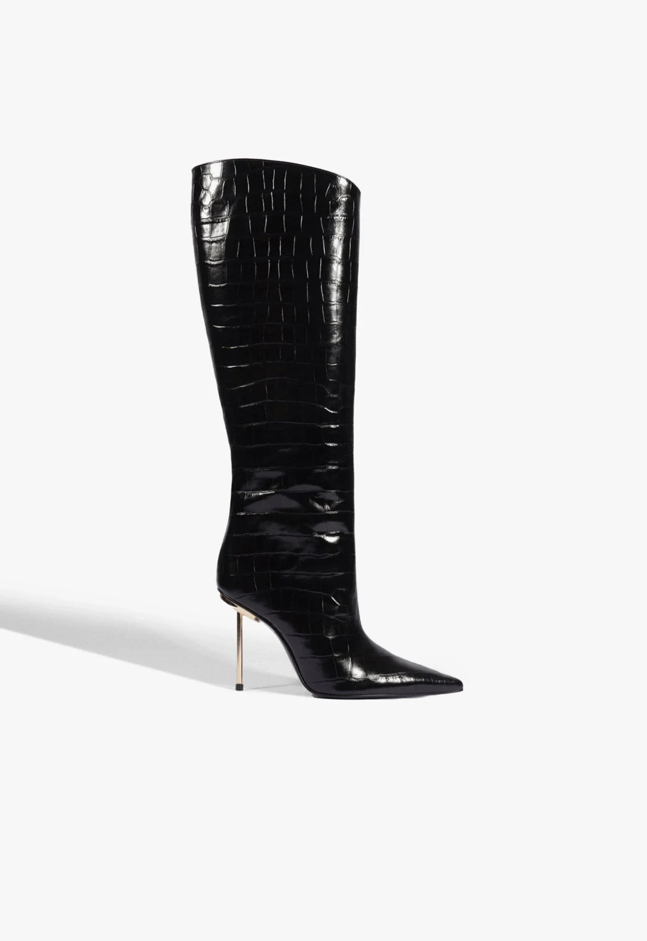 Bota Cano Longo Pin Heel Couro Preto