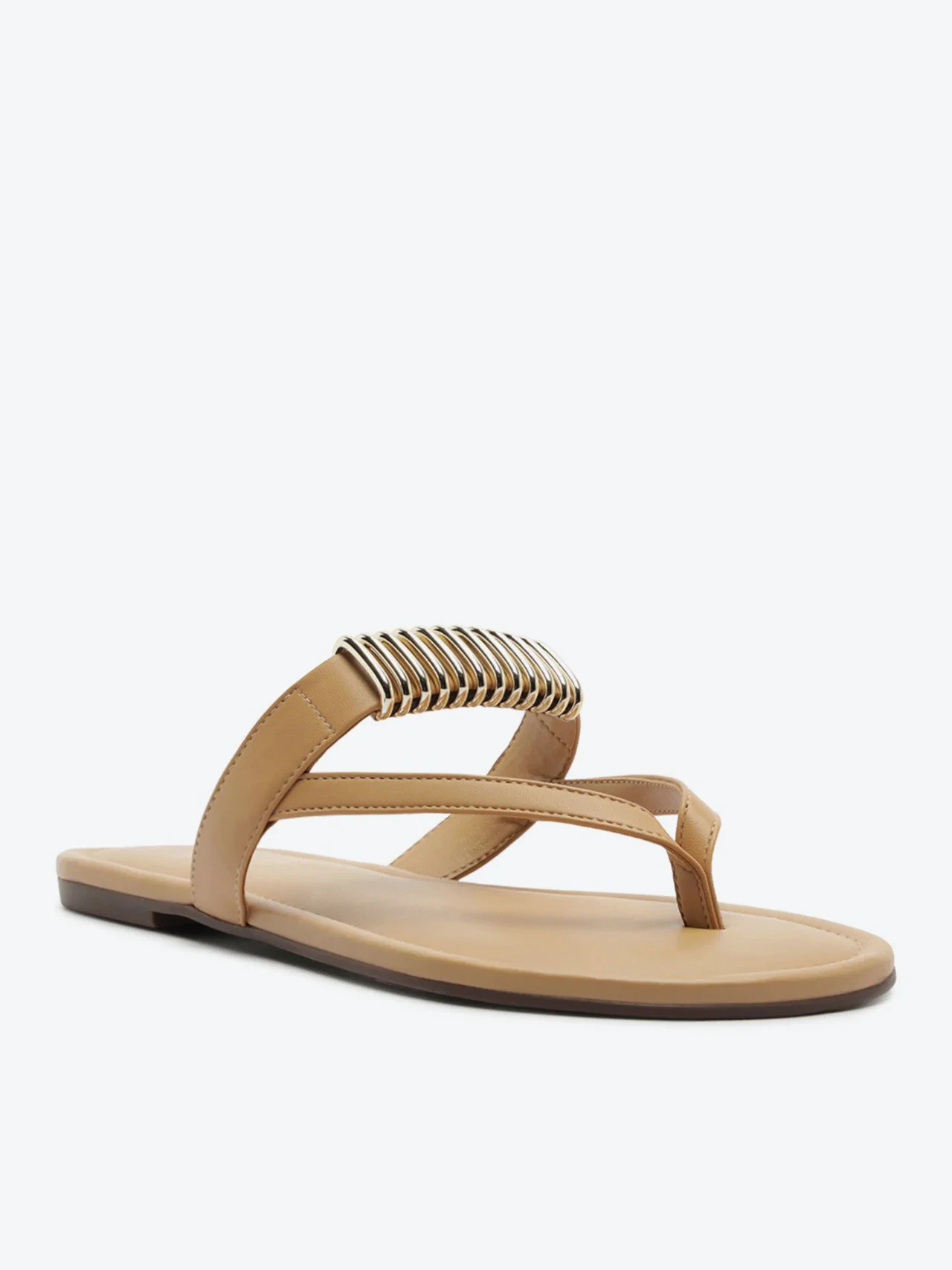 Rasteira Tira Apliques Metal Bege