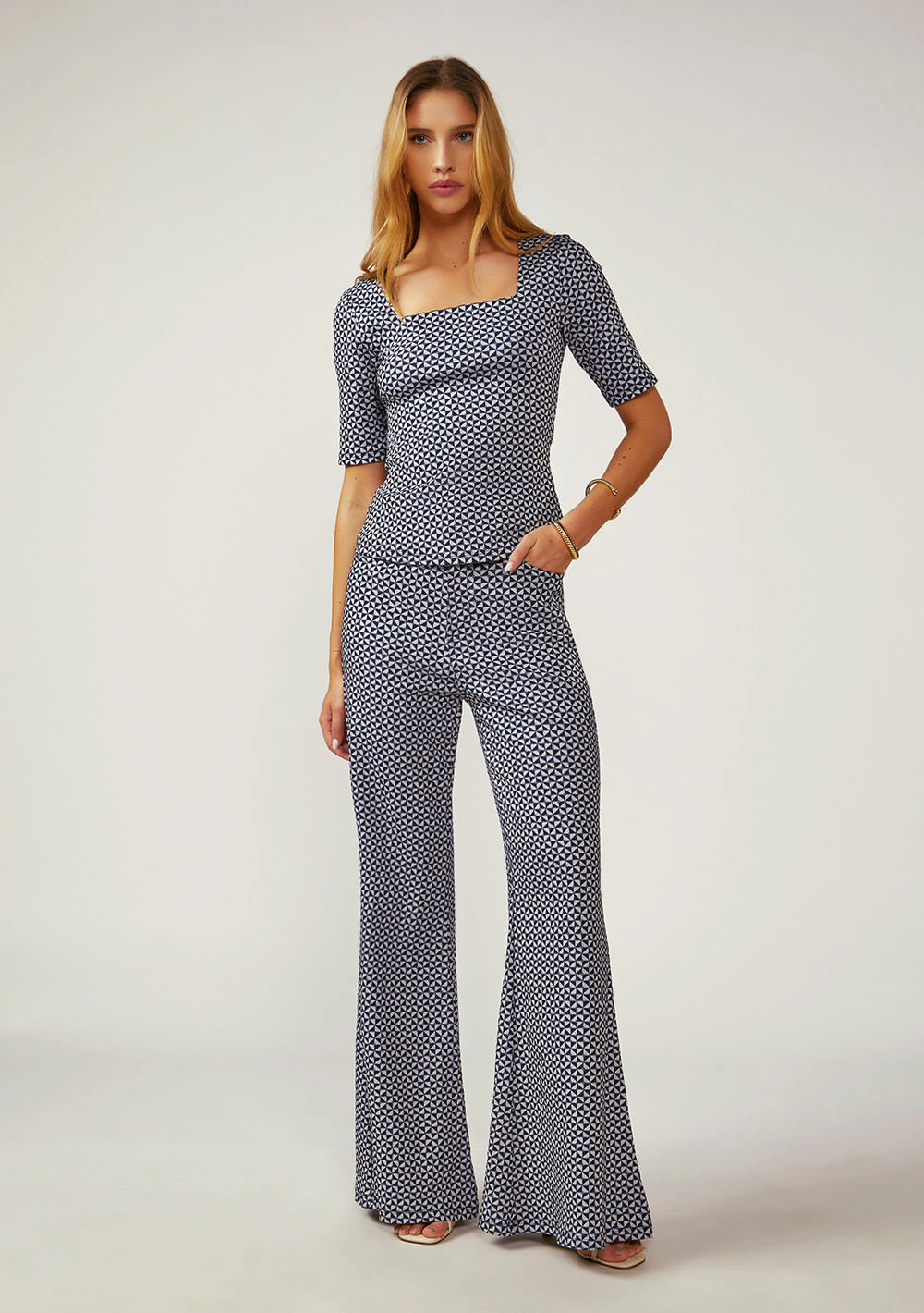Calça Zinco Pantalona Alta Azul