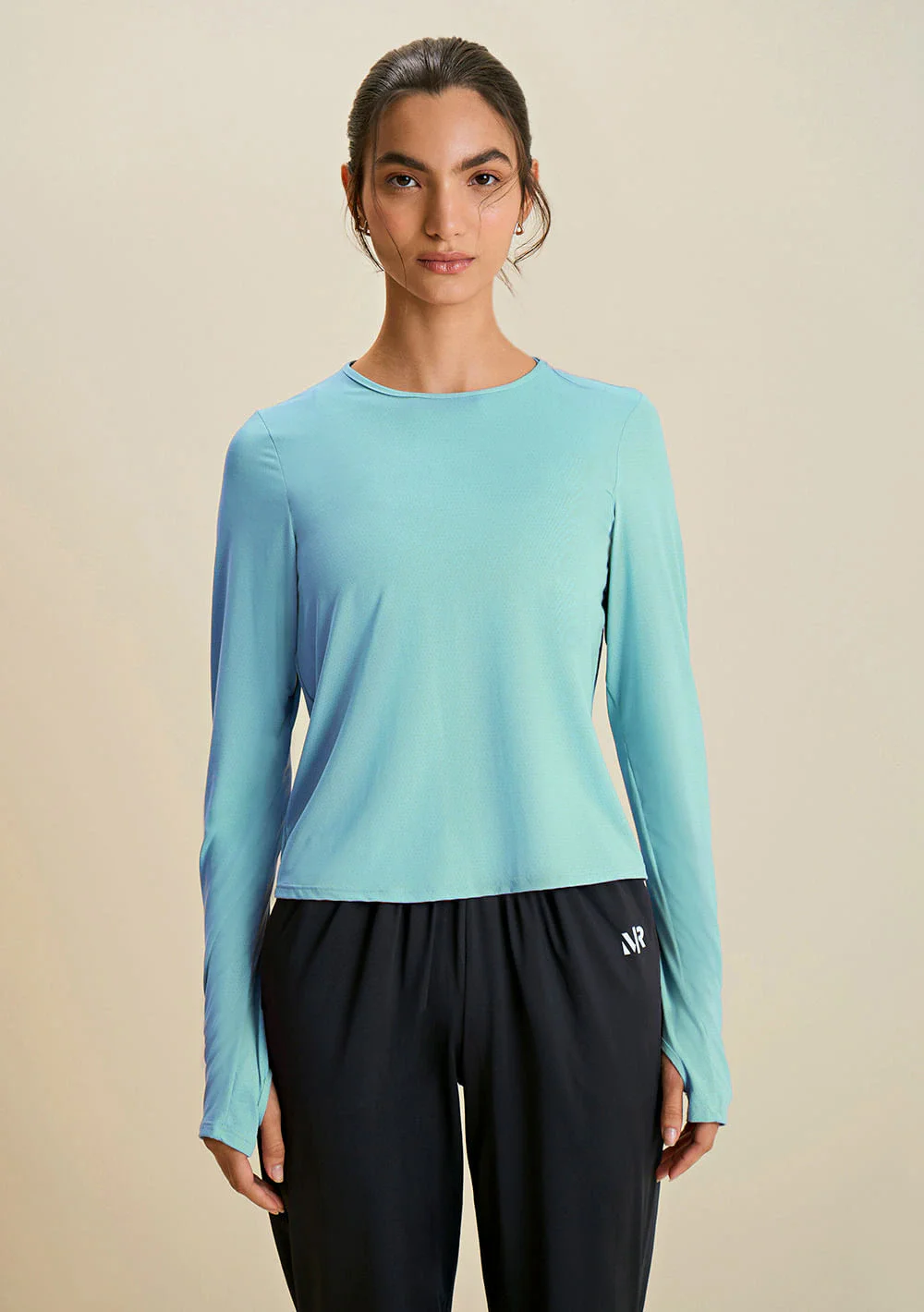 Blusa Morena Rosa Decote Redondo Manga Longa Dry Fit Azul