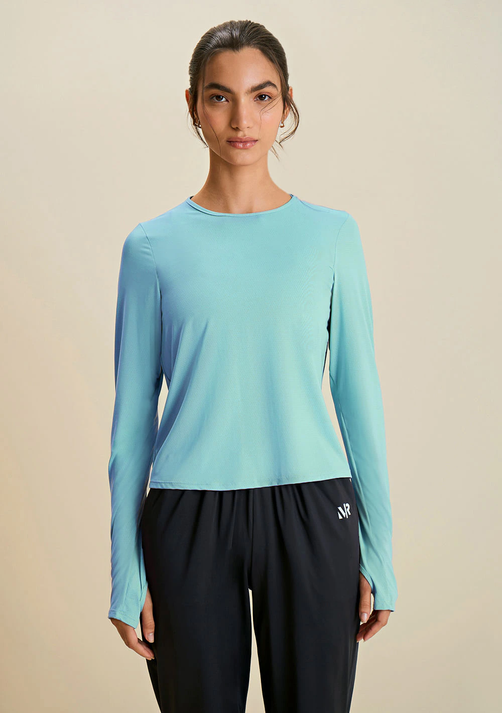 Blusa Morena Rosa Decote Redondo Manga Longa Dry Fit Azul