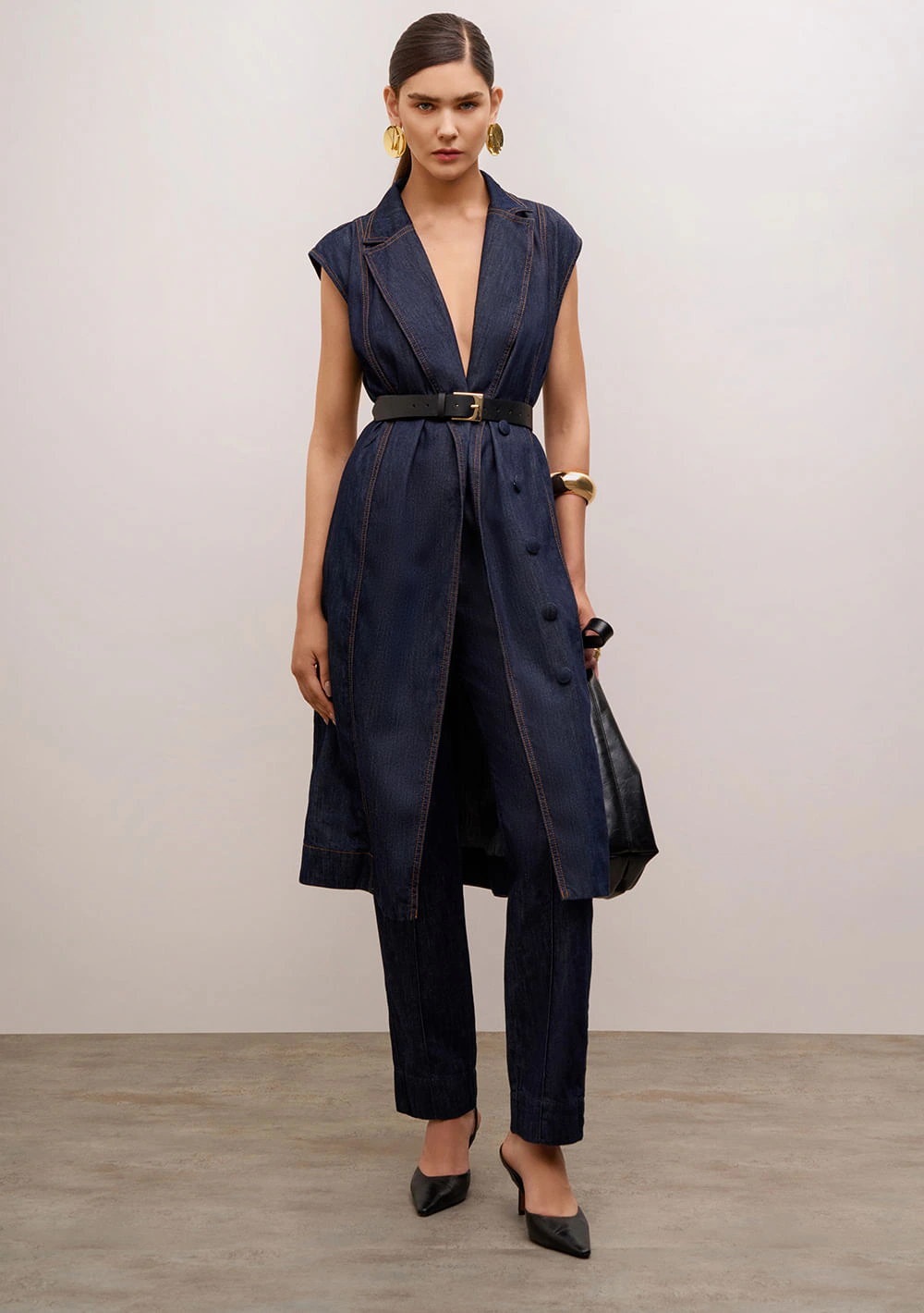 Vestido Iódice Solto Gola Clássica Sem Manga Midi Azul