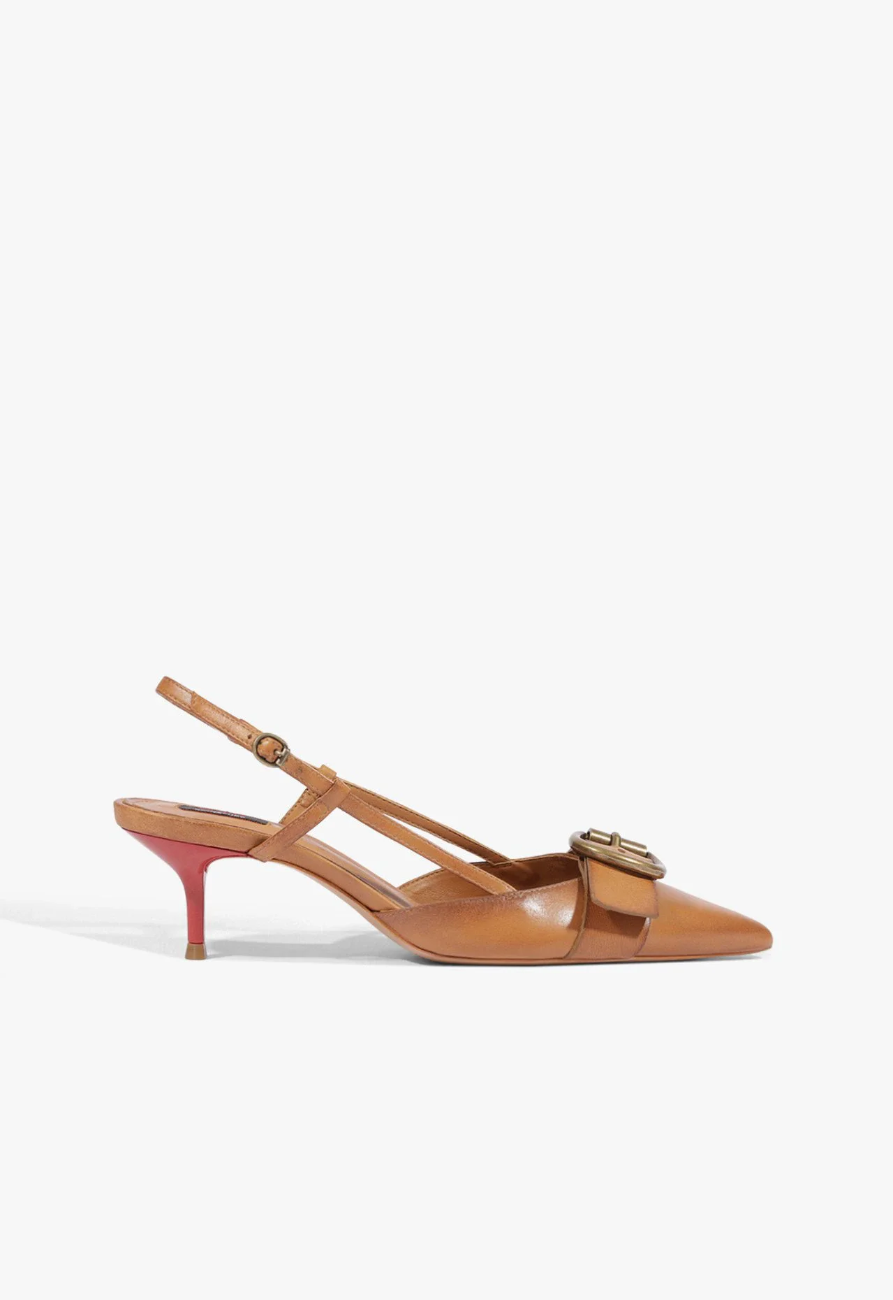 Scarpin Slingback Fivela Couro Marrom Claro