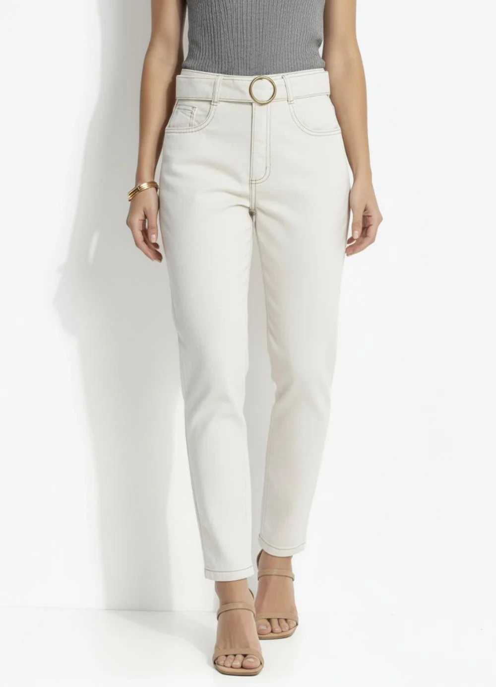 Quintess - Calça Off White em Sarja