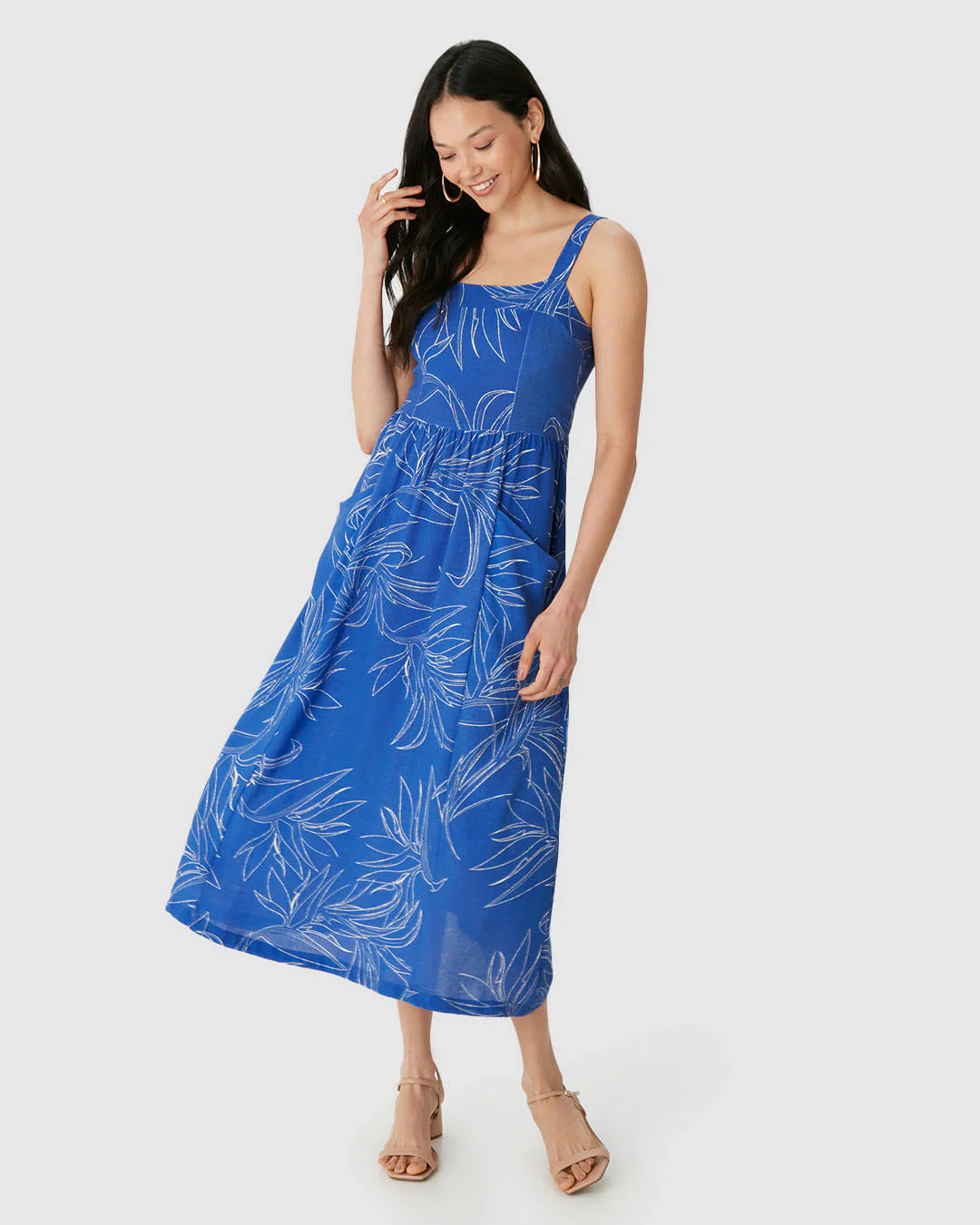 Vestido Midi Feminino Acinturado Bolso Lateral Em Viscolinho
