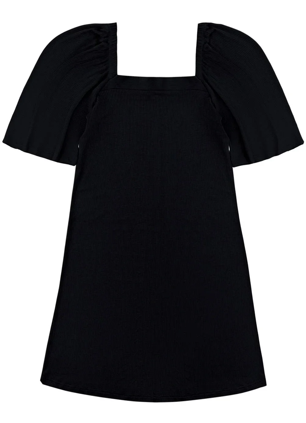 Malwee - Vestido Evasê Canelado Preto