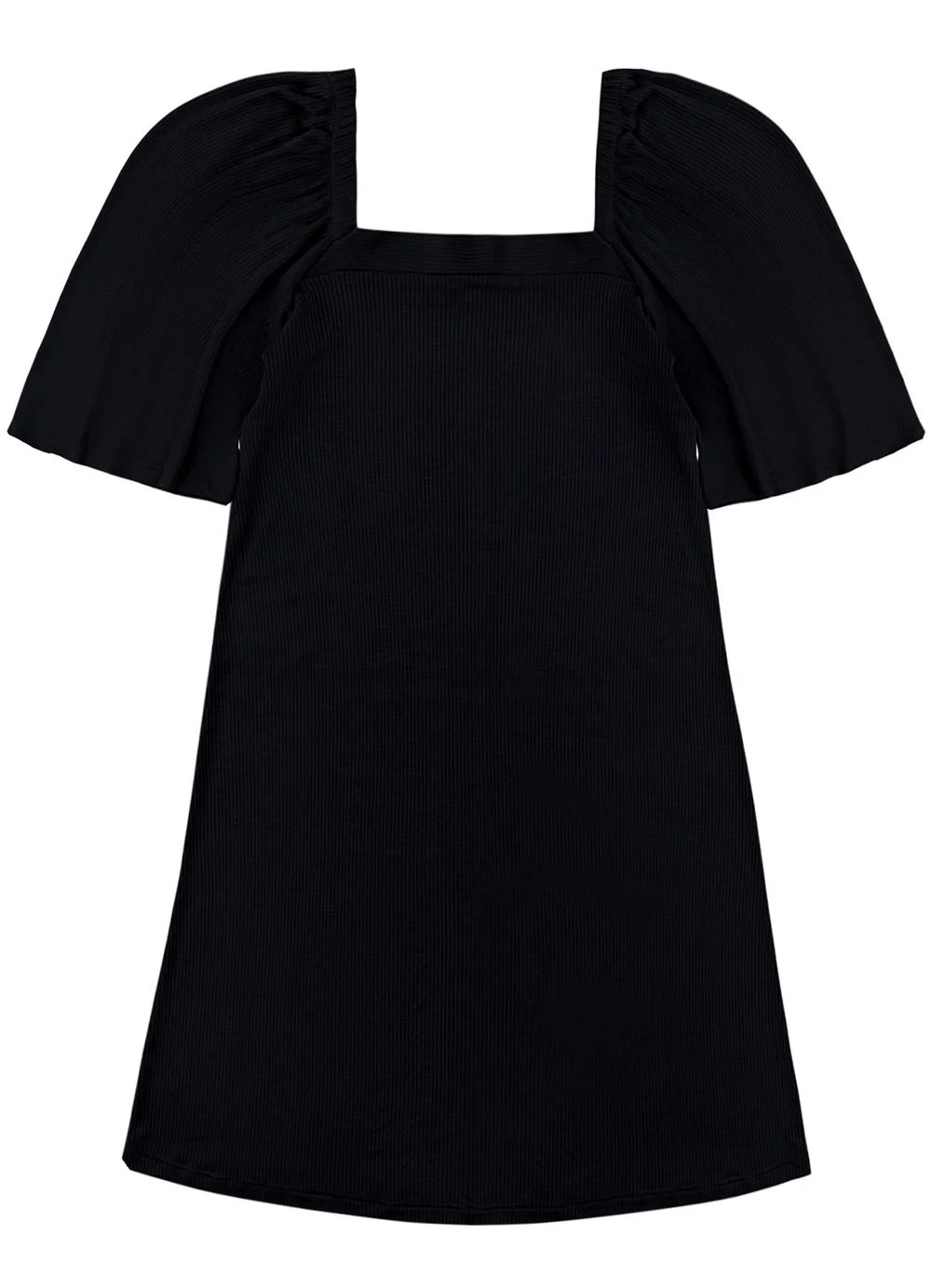 Malwee - Vestido Evasê Canelado Preto