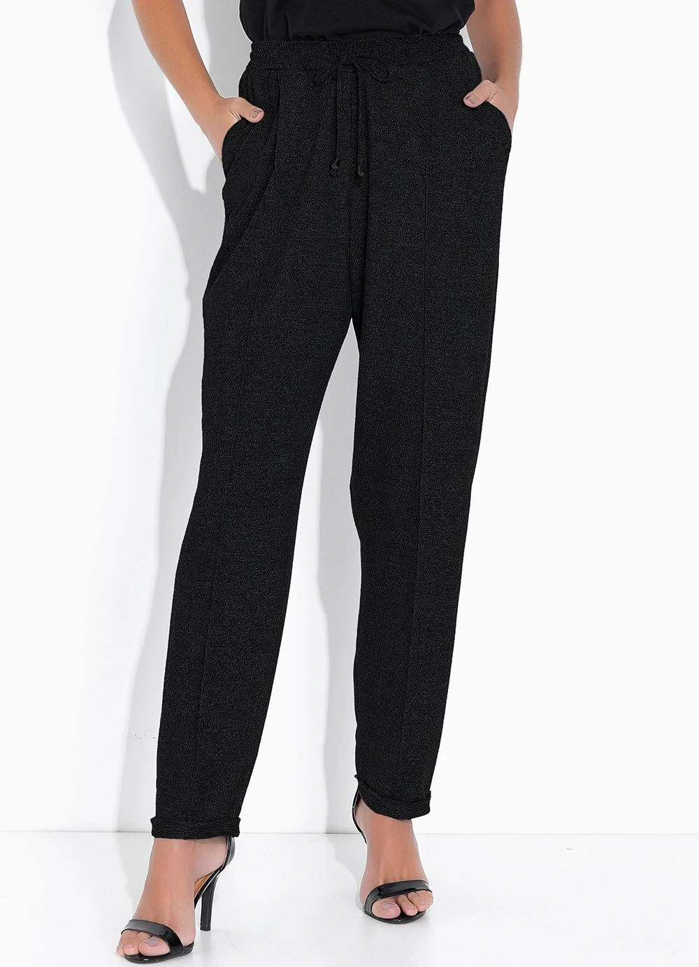 bonprix - Calça Preta em Malha Tricô