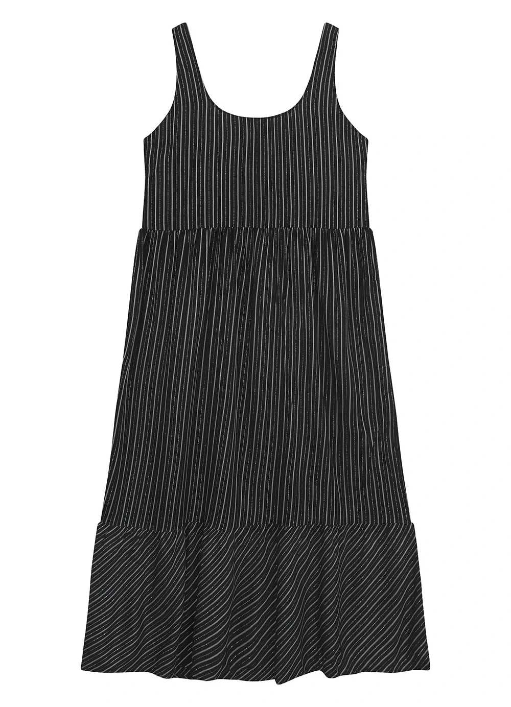 Malwee - Vestido Mídi Amplo Listrado Preto