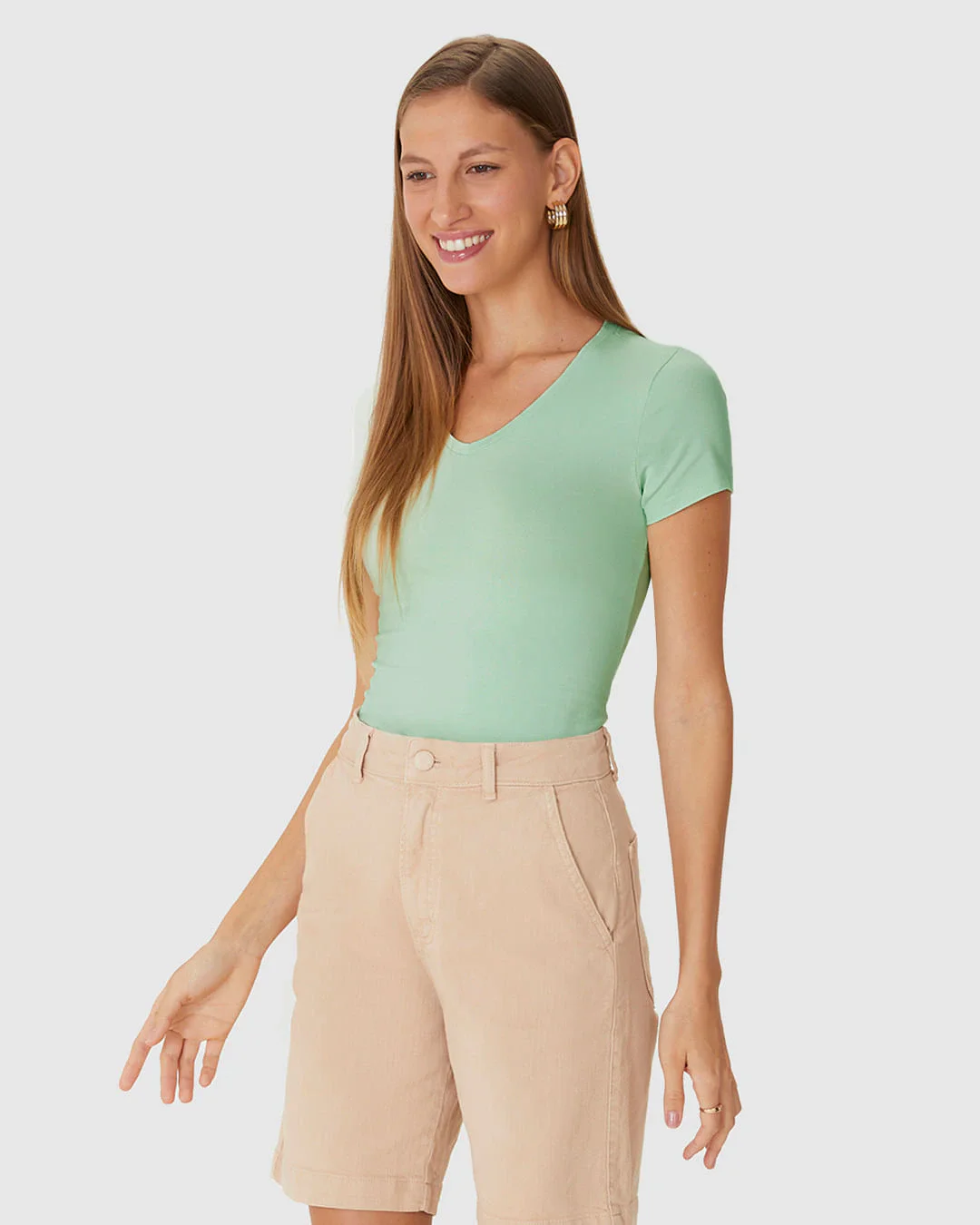 Camiseta Básica Feminina Decote V Em Algodão