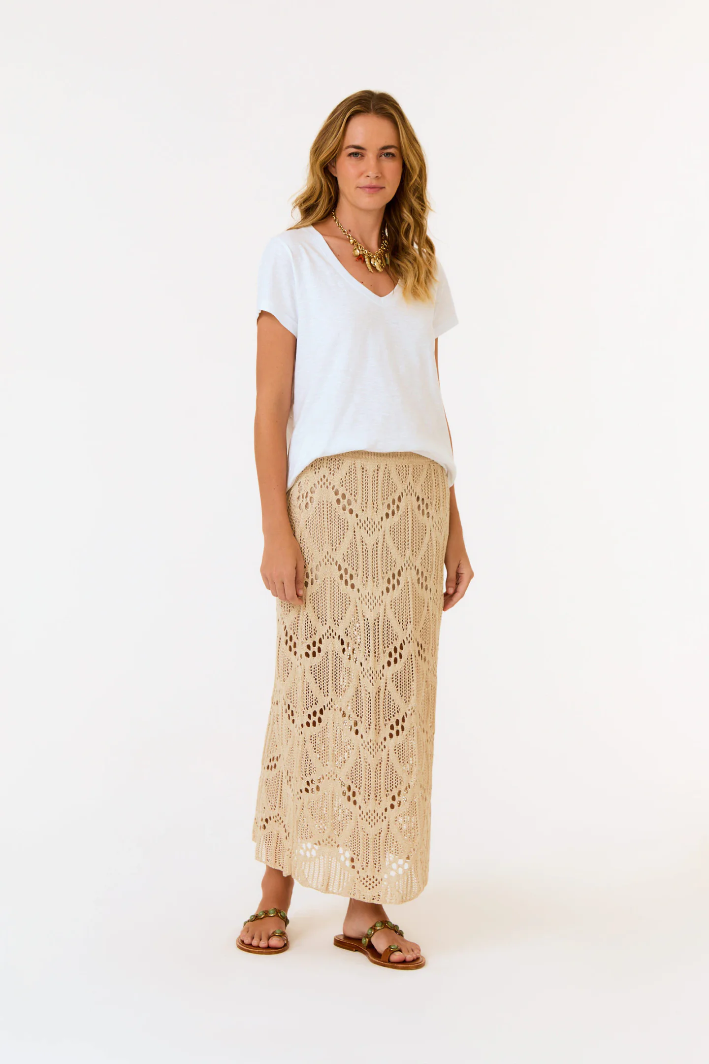 Saia Tricot Midi Ponto Rendado