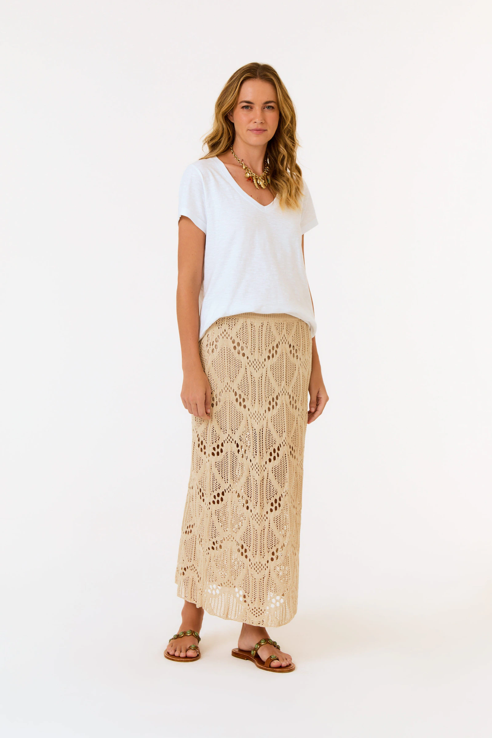 Saia Tricot Midi Ponto Rendado