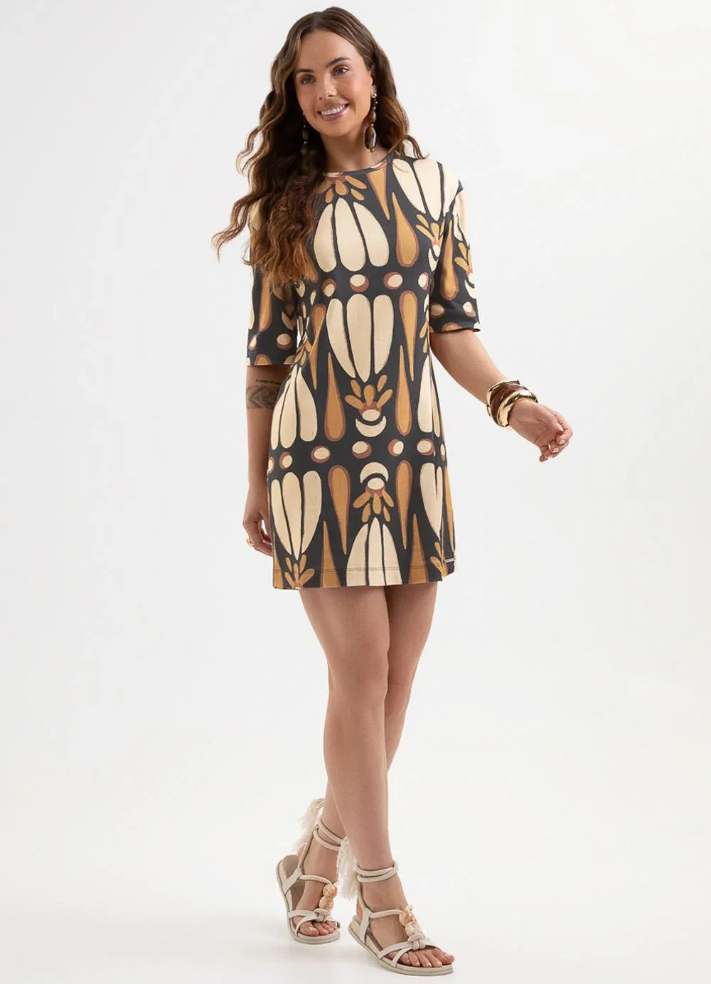 Cativa - Vestido Curto Estampado em Algodão Preto