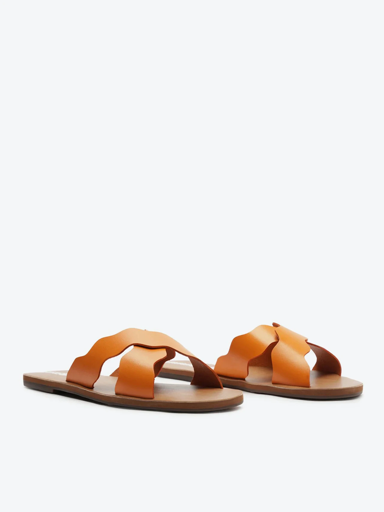 Rasteira Tiras Cruzadas Ondas Sundown Couro Laranja