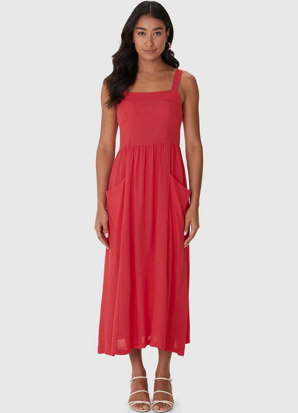 Malwee - Vestido Mídi Evasê Vermelho