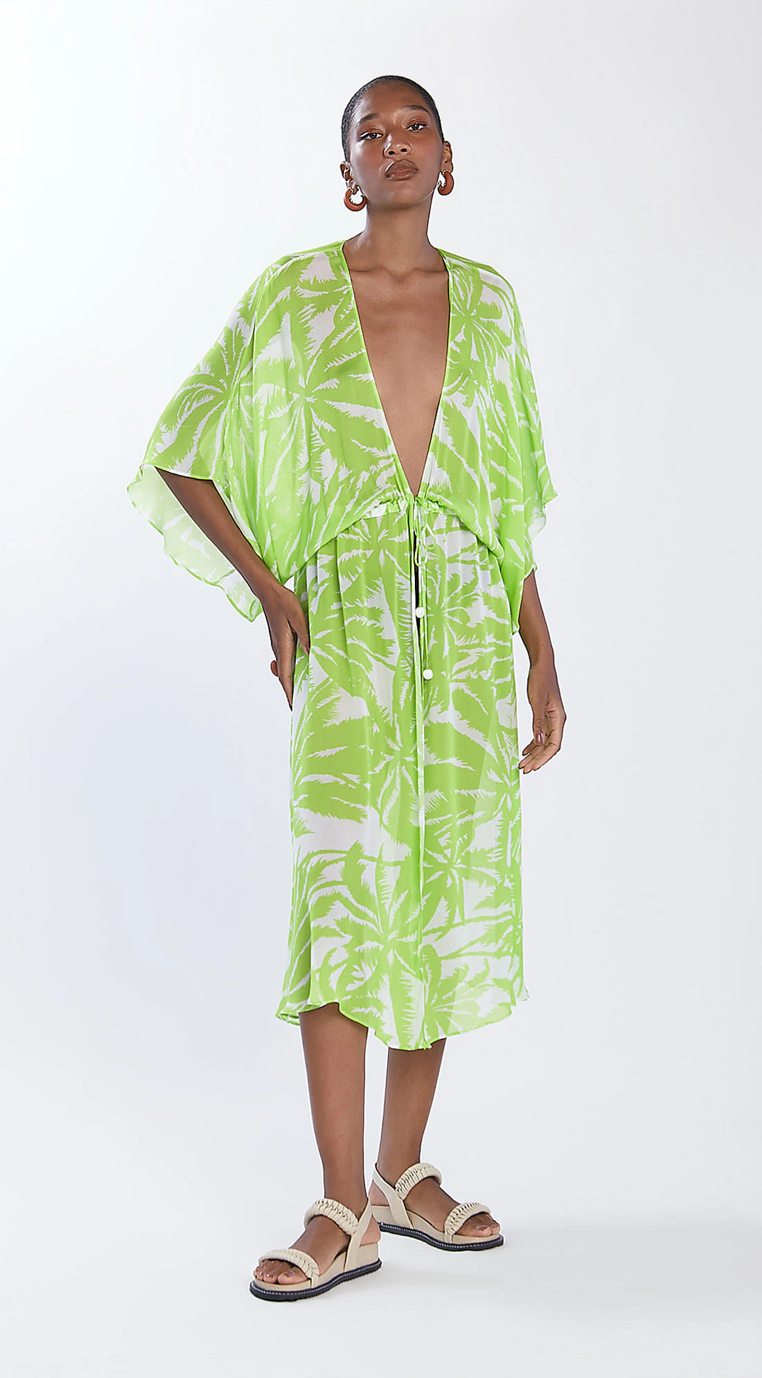 Blusa Iódice Decote V Manga Curta Amarração Frente Verde