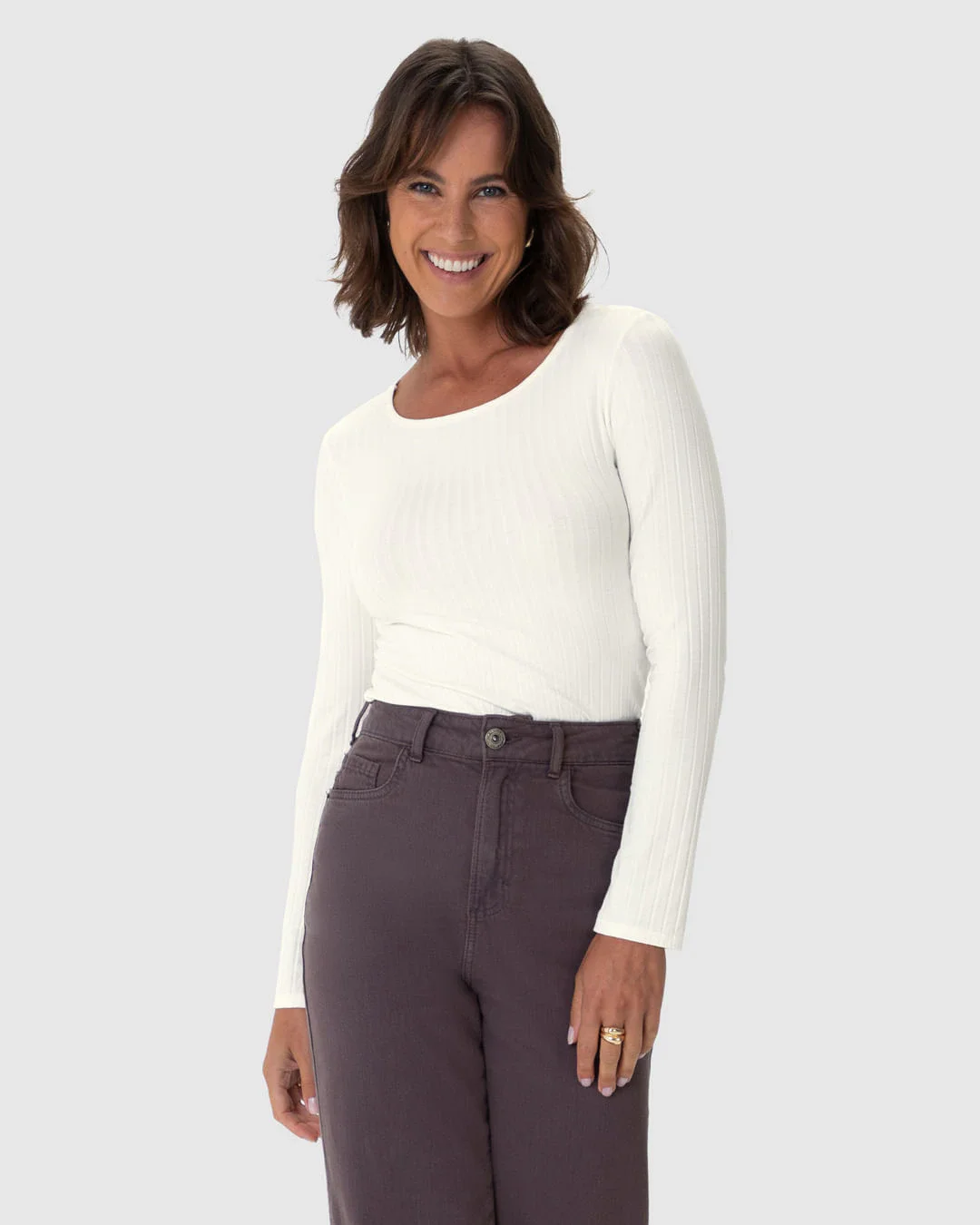 Blusa Básica Feminina Manga Longa Em Malha Canelada De Viscose