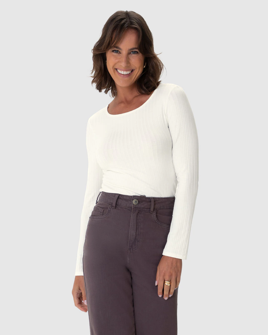 Blusa Básica Feminina Manga Longa Em Malha Canelada De Viscose