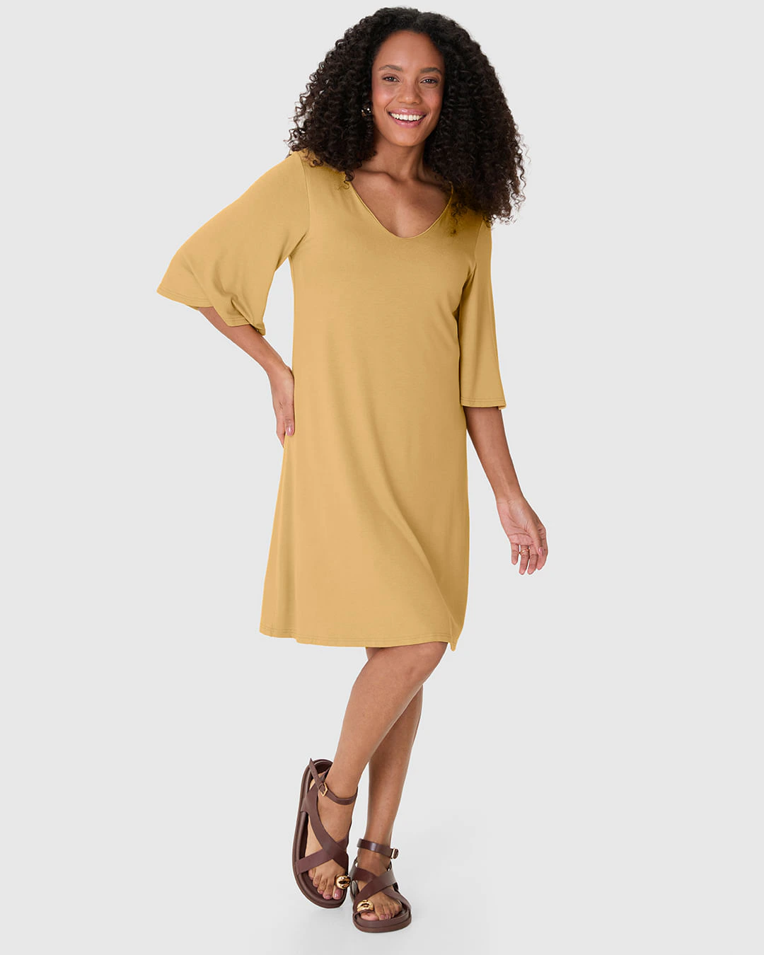 Vestido Feminino Amplo Decote V Em Malhão Viscose Stretch