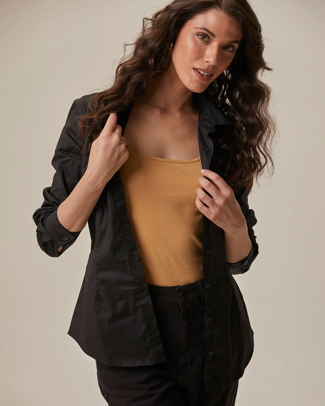 Camisa Básica Feminina Manga Longa Em Tricoline