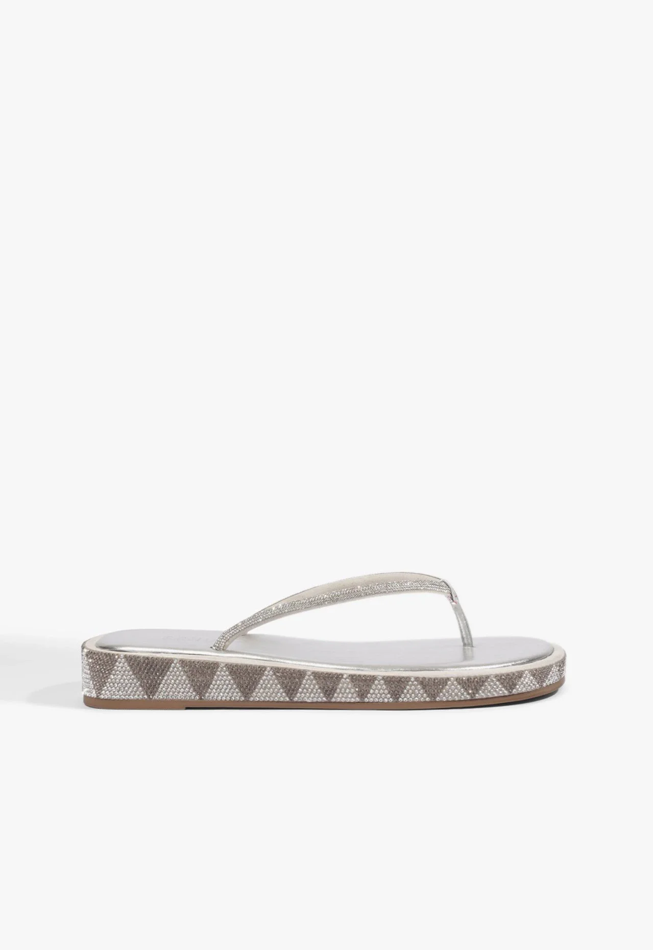 Chinelo Flatform Bico Redondo Tira V Pedraria Prata
