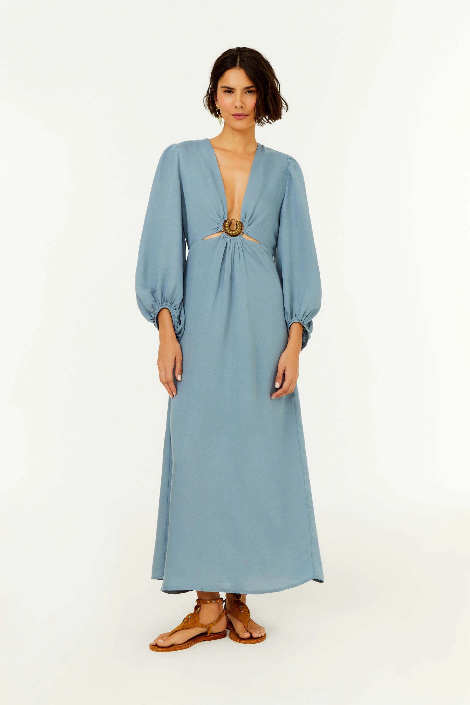 Vestido Midi Fivela Decote