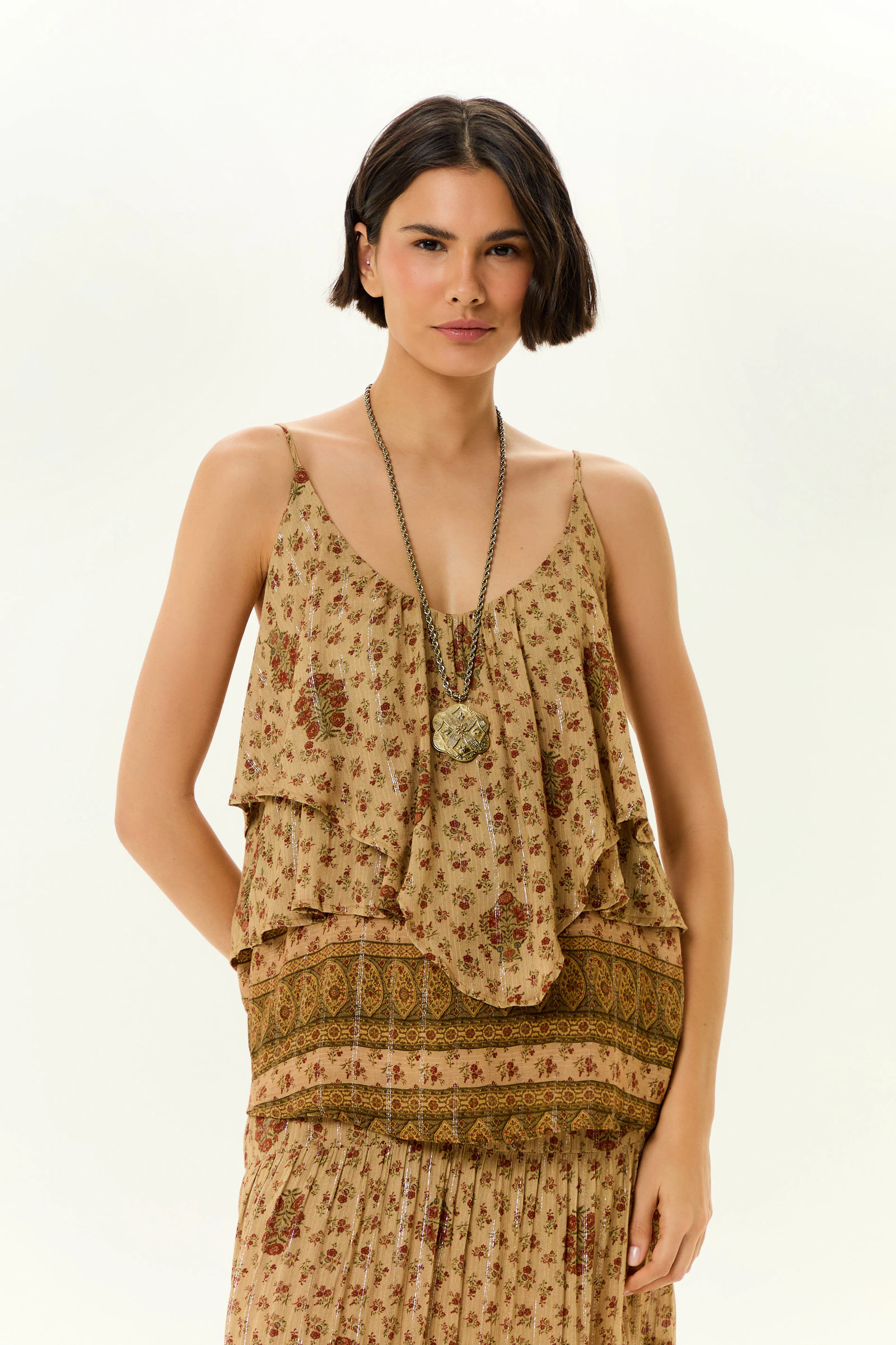 Blusa Alcinha Camadas Estampa Alpinia