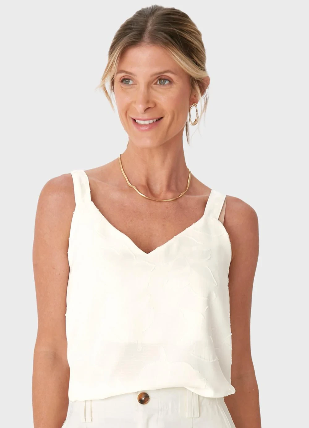 Malwee - Blusa Ampla Folhagens em Jacquard Off White