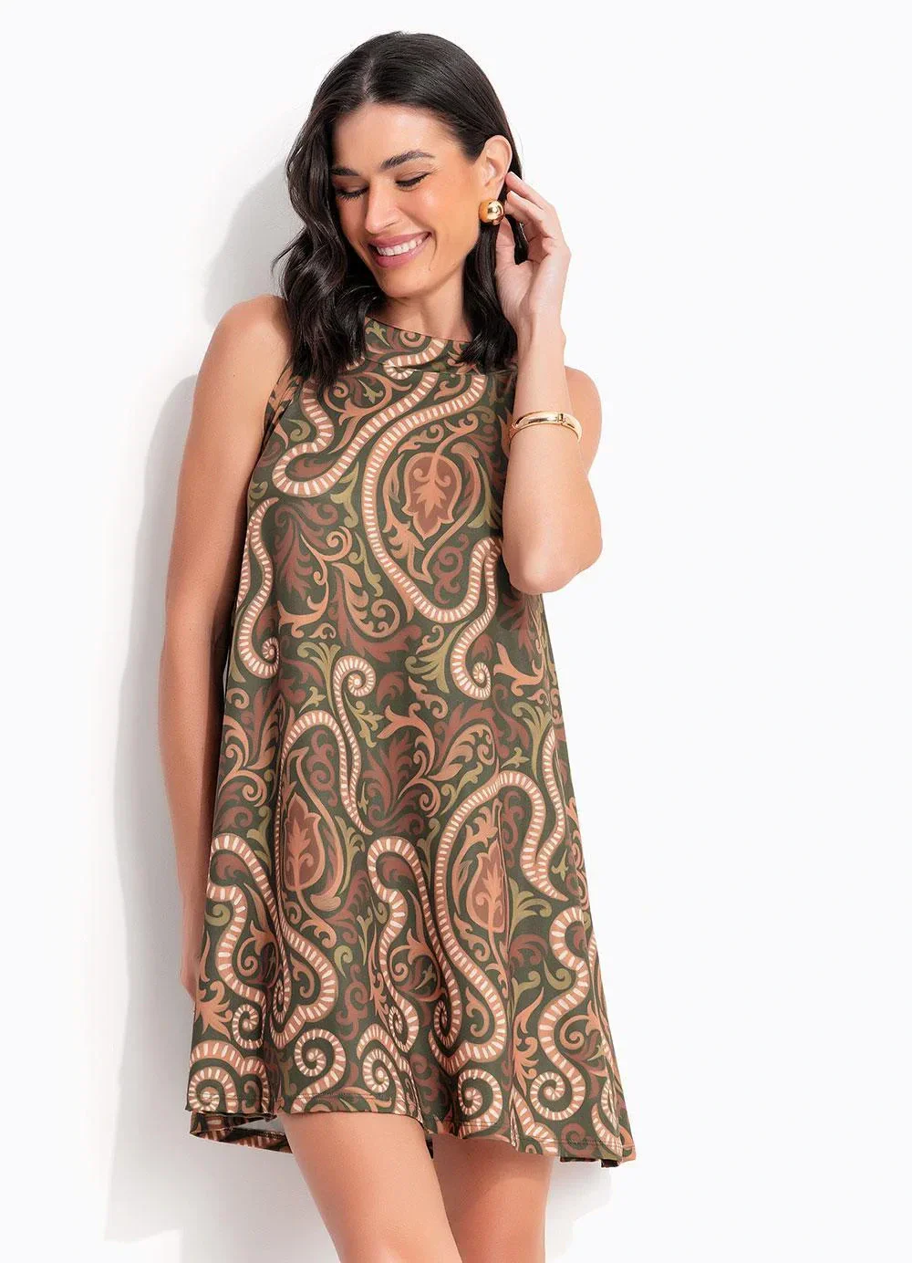 Quintess - Vestido Arabescos Verde em Malha Fria