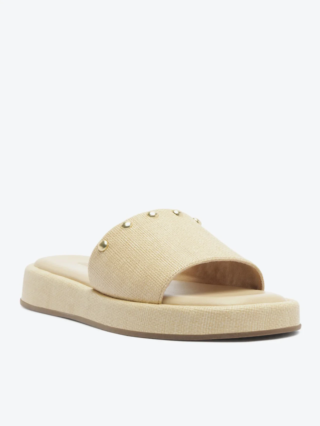 Sandália Papete Faixa Única Tachas Branca
