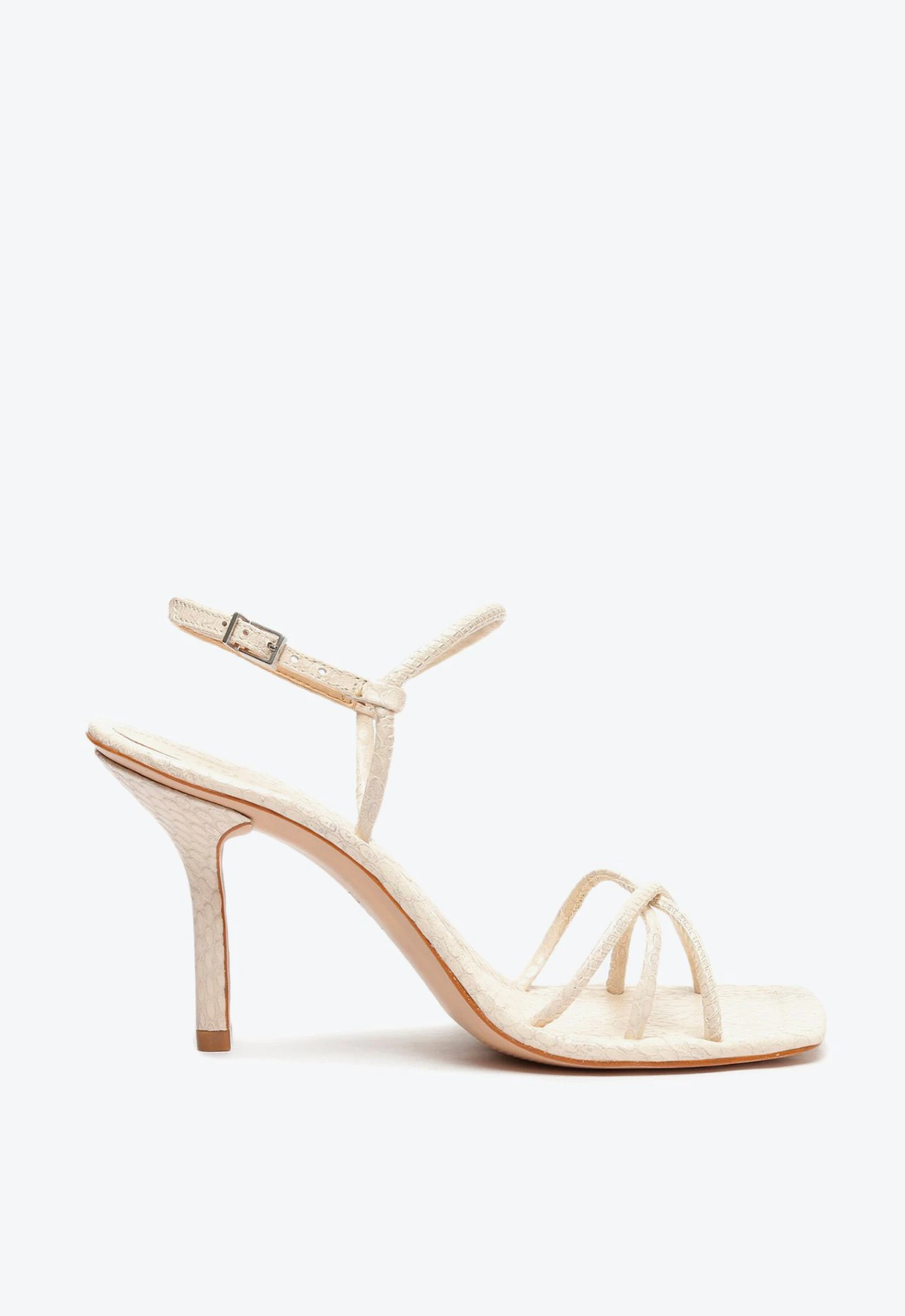 Sandália Salto Alto Snake Tiras Couro Off White
