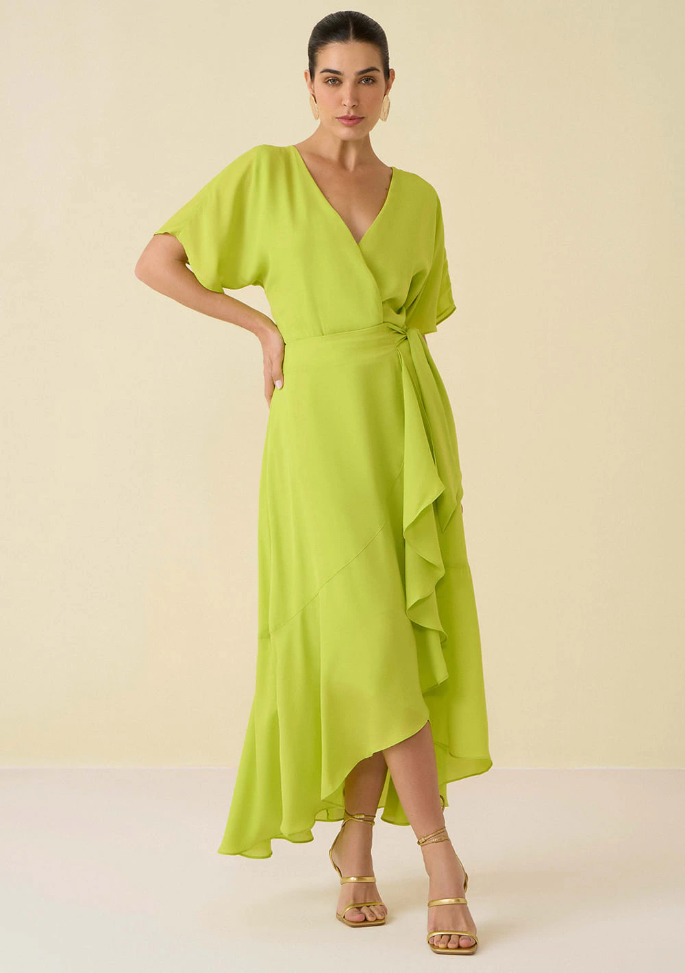 Saia Maria.Valentina Longa Fluida Com Amarração Verde Claro